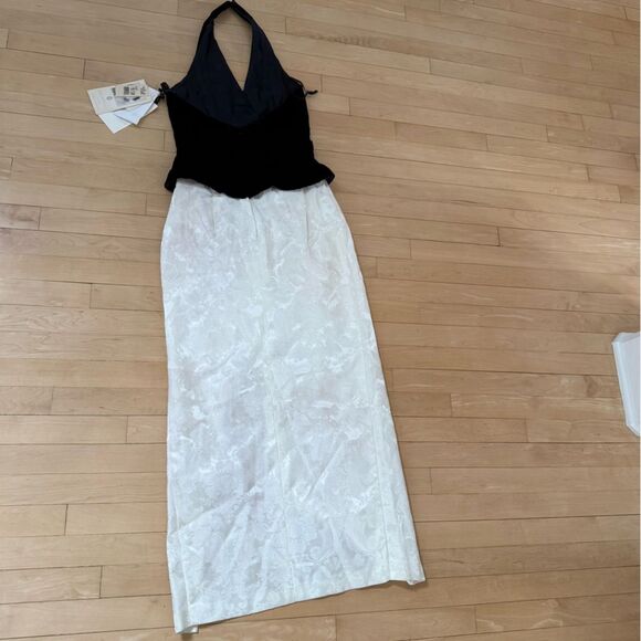 Jessica McClintock Gunne Sax Tuxedo Style Halter Dress in Cream and Black 9/10 N - Picture 15 of 16